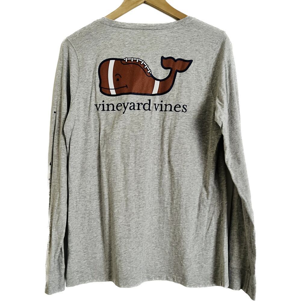 Vineyard Vines Long Sleeve Tee Football Whale T-Shirt Medium‎ Grey